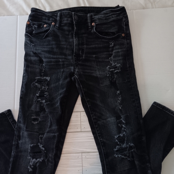 American Eagle Mens Jeans Size 31x30 Black Distressed Airflex - Picture 2 of 6